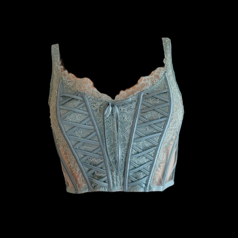 Victoria’s Secret Dream Angel Unlined Hook & Eye Corset Bra Top Teal Green